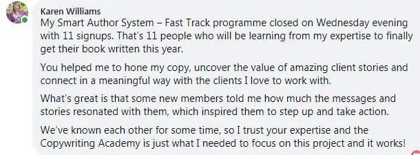 Copywriting Academy Feedback Karen Williams