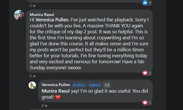 Copywriting Academy Feedback Munira Rasul