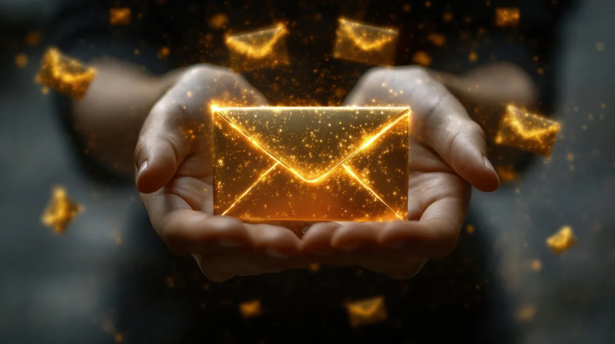 Gold email envelope for a special invite o your buyers to upgrade o become your next premium client