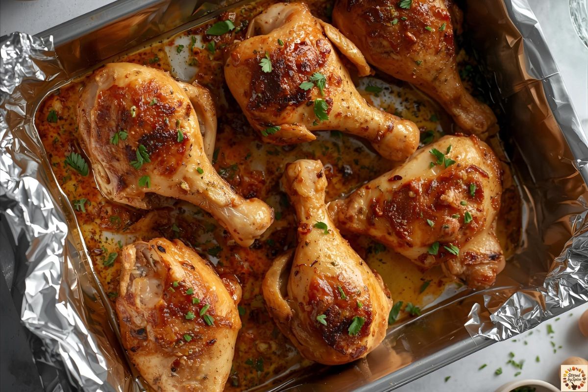 Golden baked chicken drumsticks with spices — oven-roasted Indian-style chicken legs