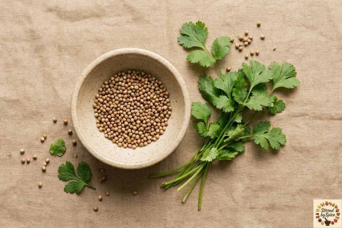 A pot of lentils simmering on a stove in a calm Indian home kitchen with simple spices nearby