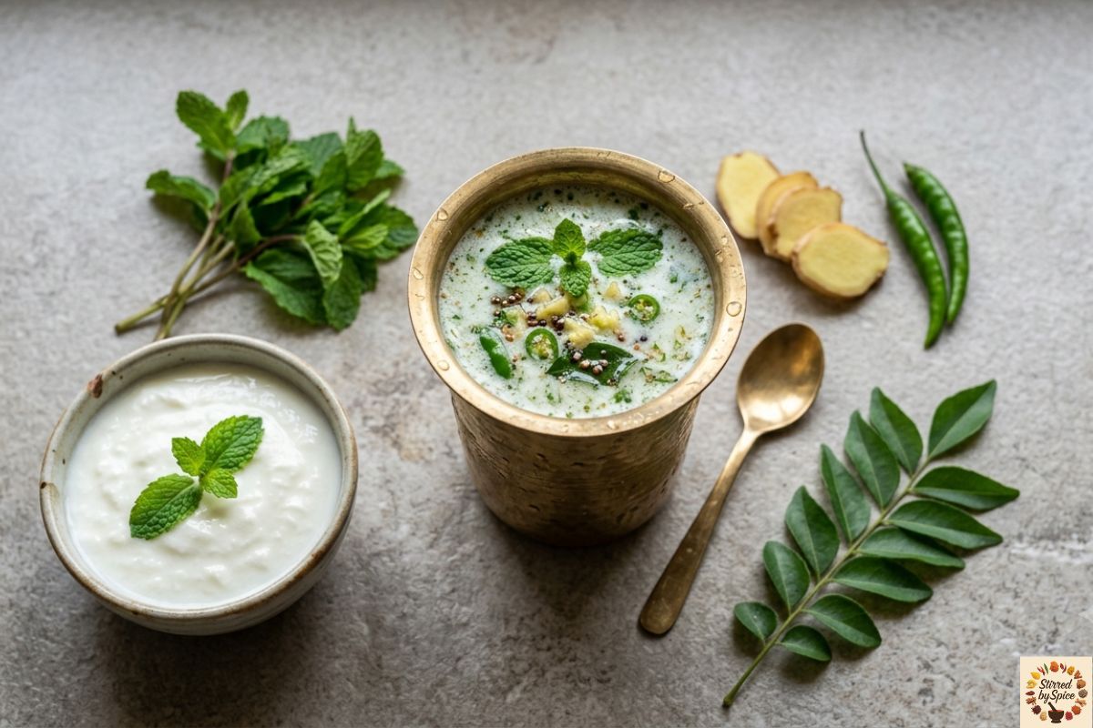 South Indian style okra fry with onions, spices, and yogurt, served in a simple white bowl.
