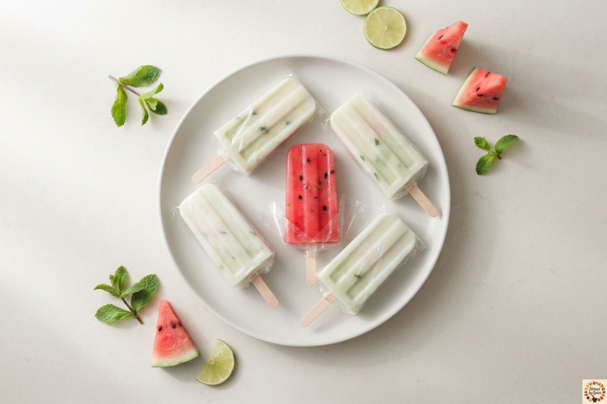 Glass of Watermelon Lime Agua Fresca made with fresh watermelon, lime juice, and mint served over ice on a neutral countertop.
