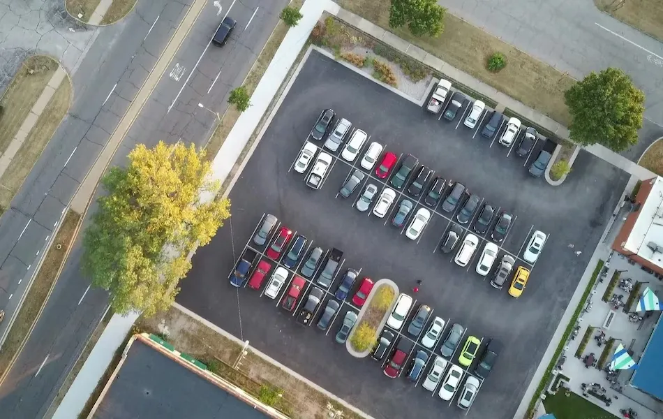 Aerial view of a parking lot