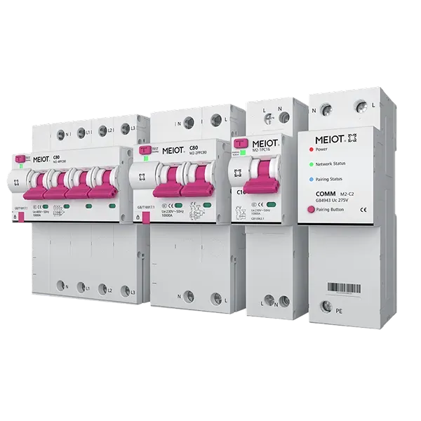 Ubrix smart circuit breaker modules mounted in a row