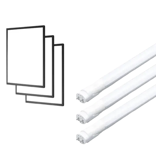 Illustration of LED panel lights and T8 tube lights