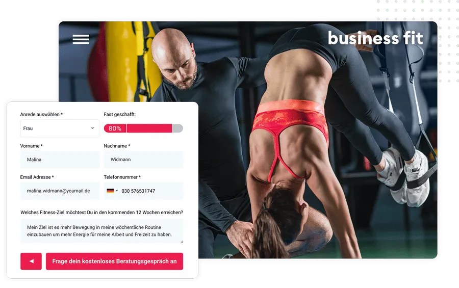 Kontaktformular und ein Fitness Coach mit einer Klientin