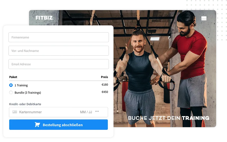 fitness trainer with client and a online payment form