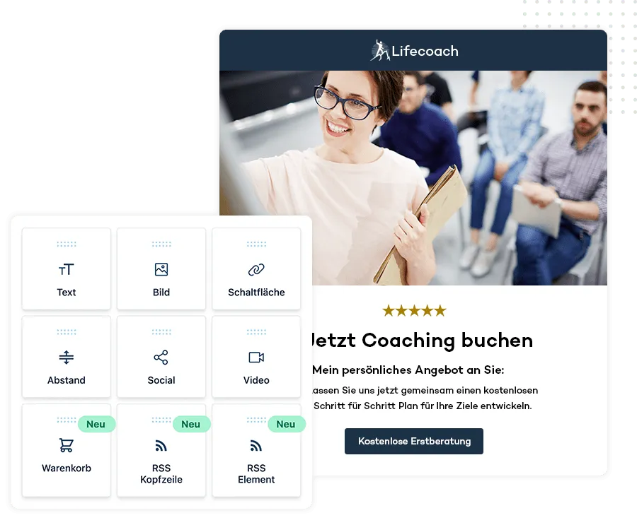 Email Builder Elemente und ein Email Design