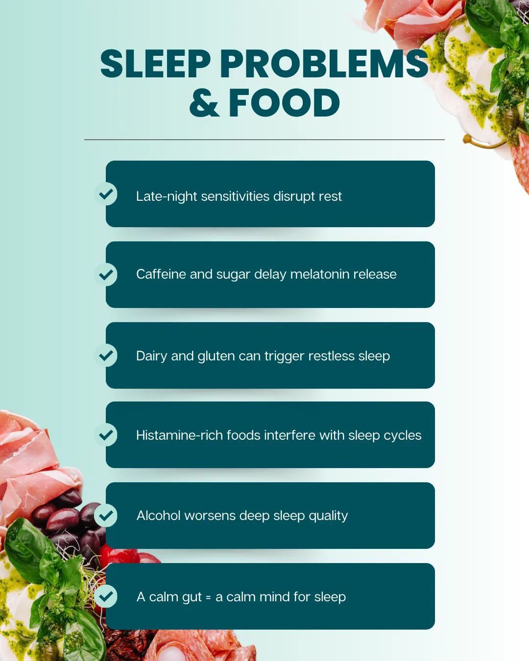 Illustration showing the impact of food on sleep quality.