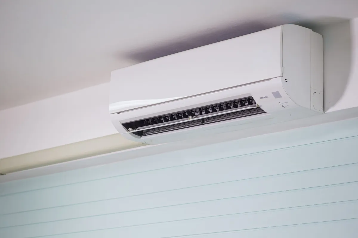 Wall-mounted air conditioning unit.