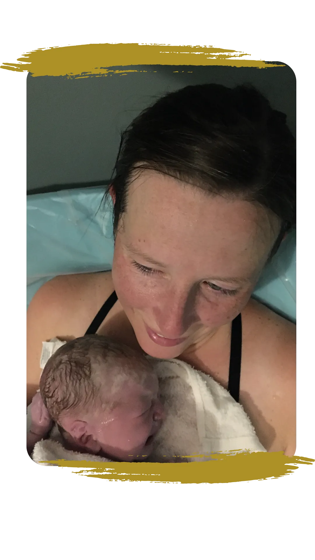 A diverse doula gently supporting a pregnant woman in a sunlit, modern home. Both are smiling, with soft natural light and pastel decor, conveying warmth, trust, and empowerment. The setting is calm, inviting, and contemporary, reflecting holistic health and fitness values.