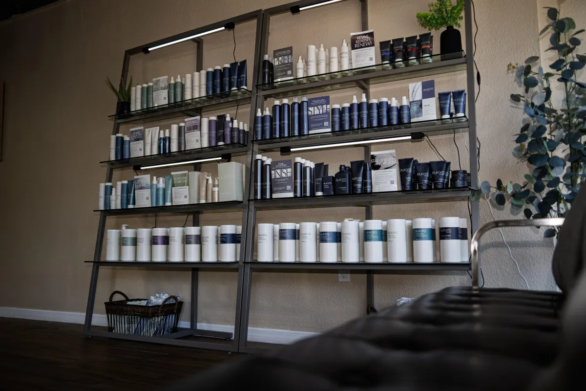 Image of avera hair studios retail held that has available home hair care for guests needing shampoo conditioner styling products mens haircare 