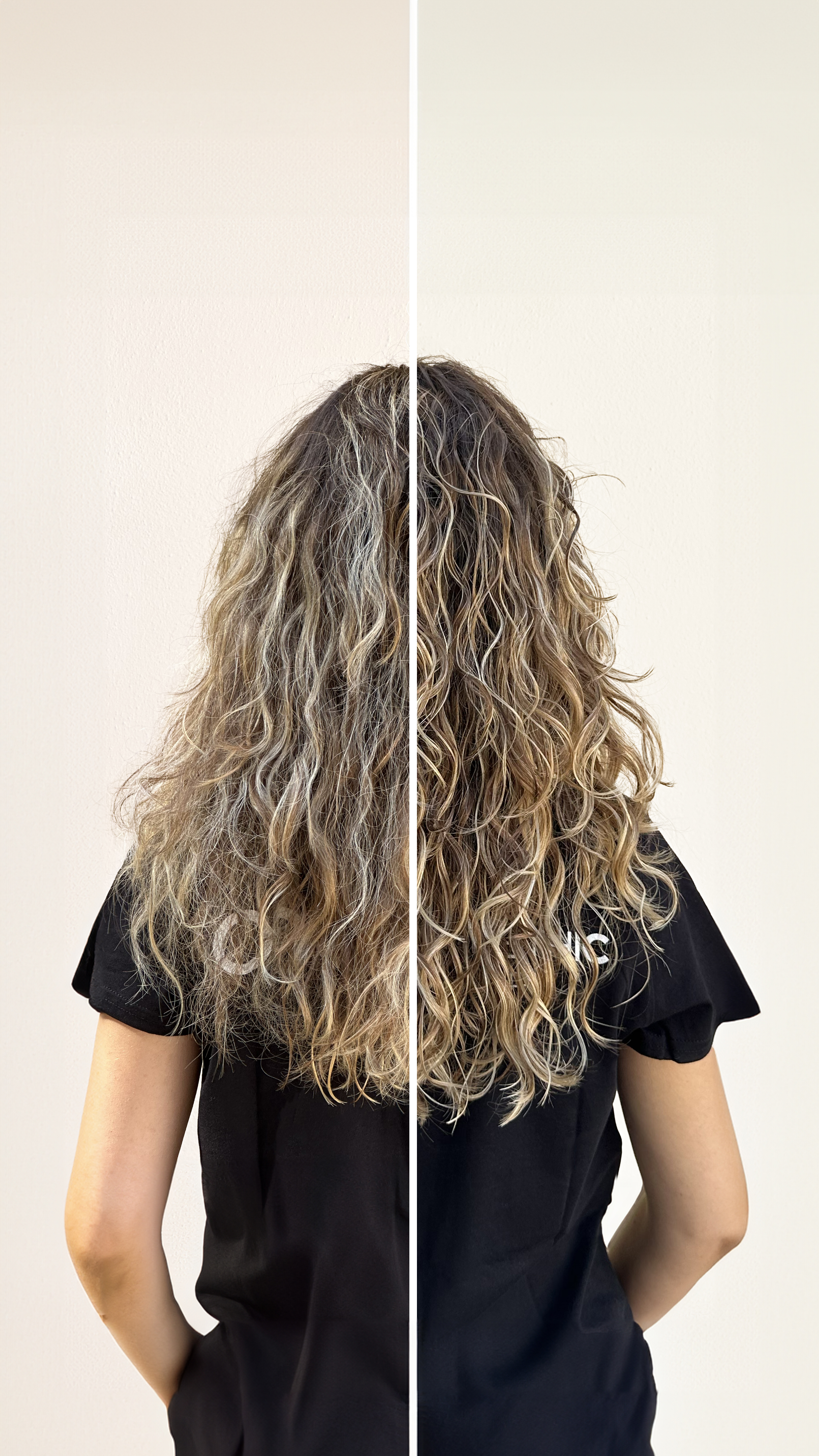 Avera hairs studio shampoo bowls with eufora products on the shelf with a green grass wall. 