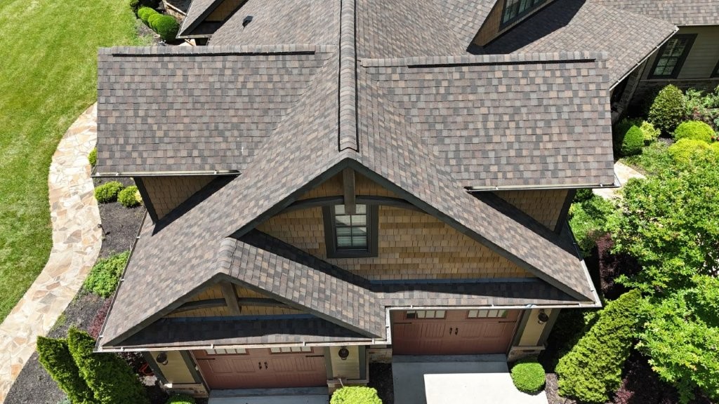 The roof of a building with a tree in the background