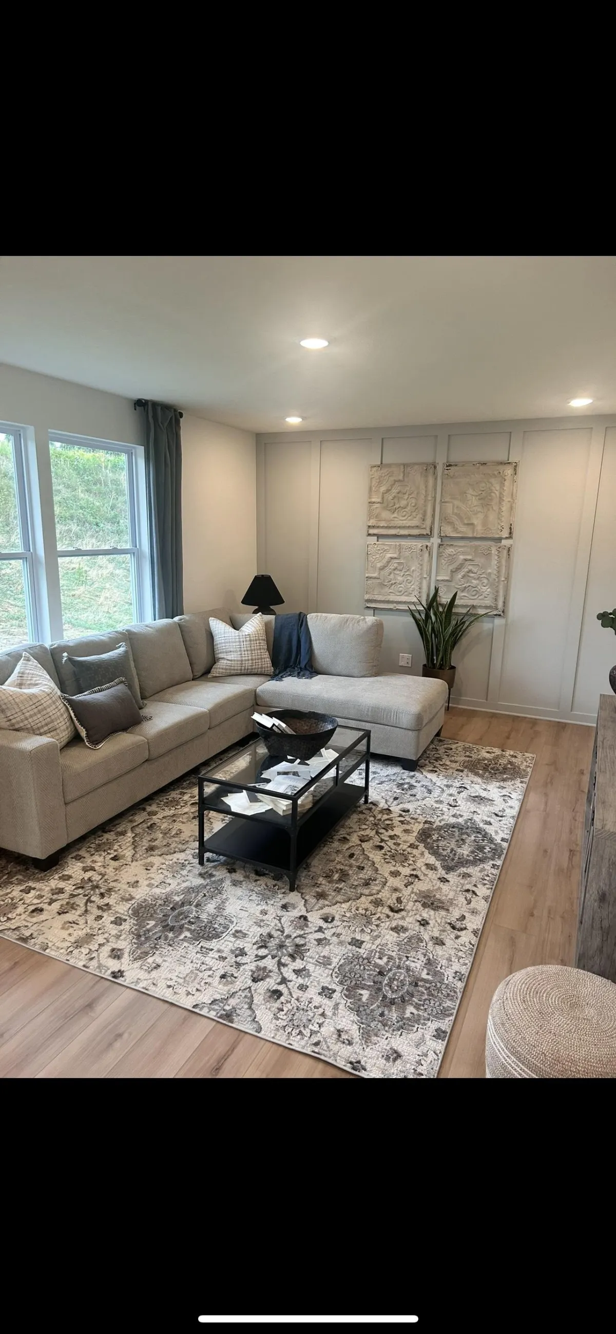 Freshly painted living room with new lighting added. Work done in the Greensburg area