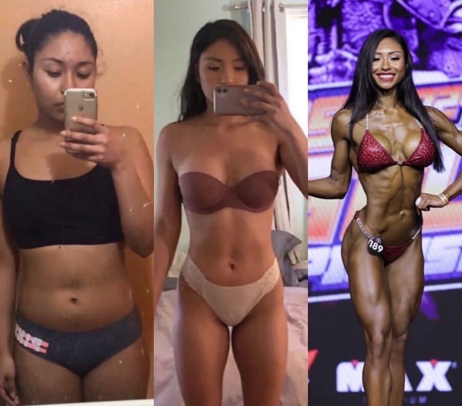 Amy Miravet’s fitness transformation shown in three progress photos