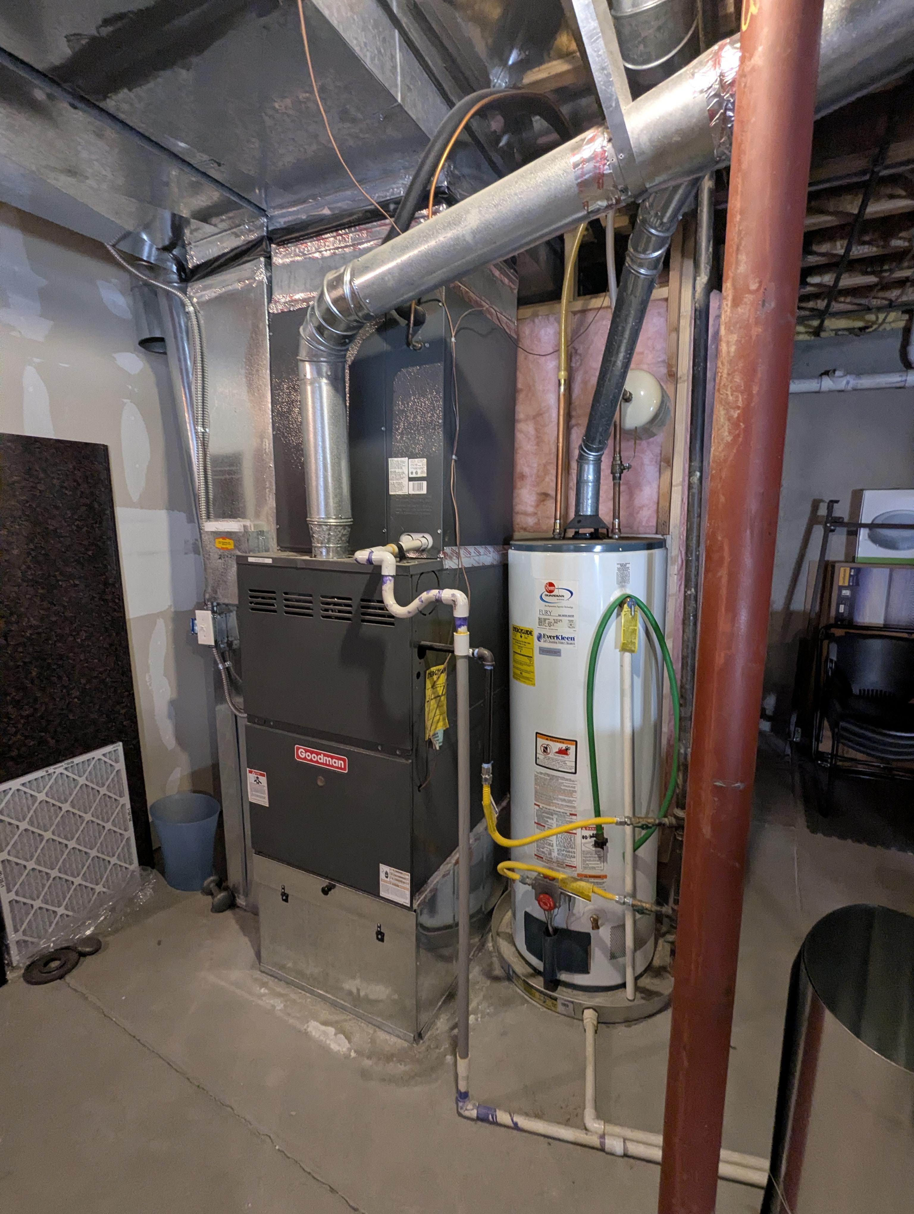Furnace and water heater installation in Topeka, Kansas, before upgrade.