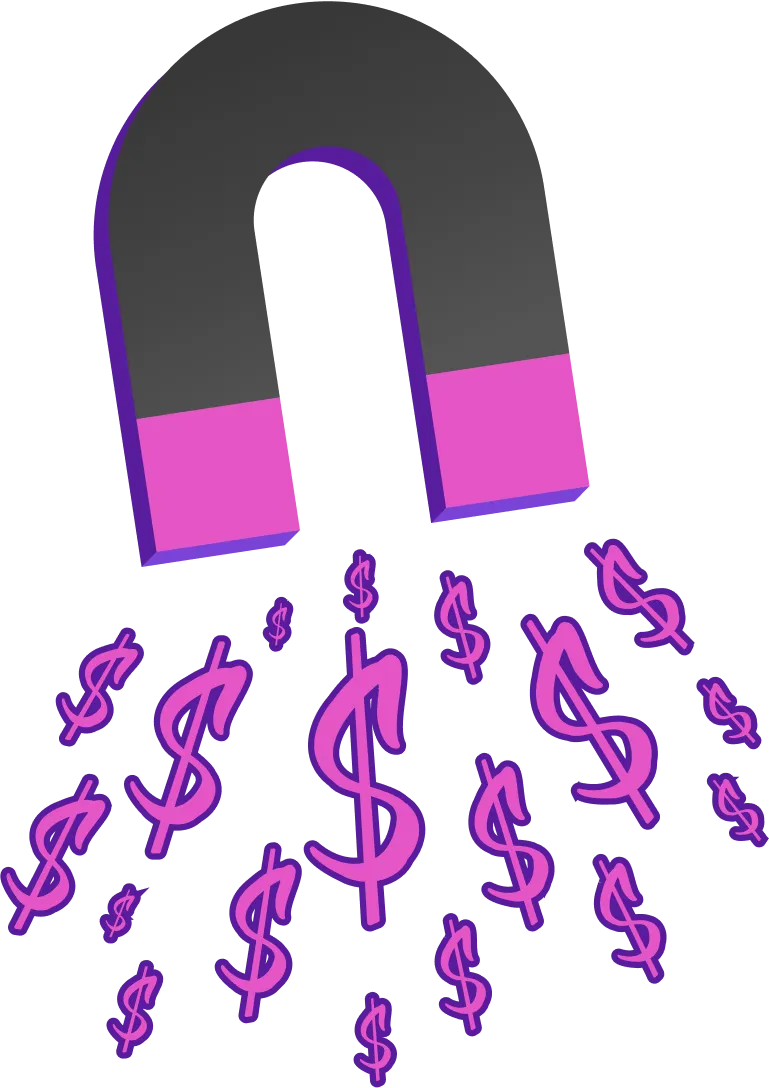 Black and Pink Magnet with Dollar Signs as being magnetized