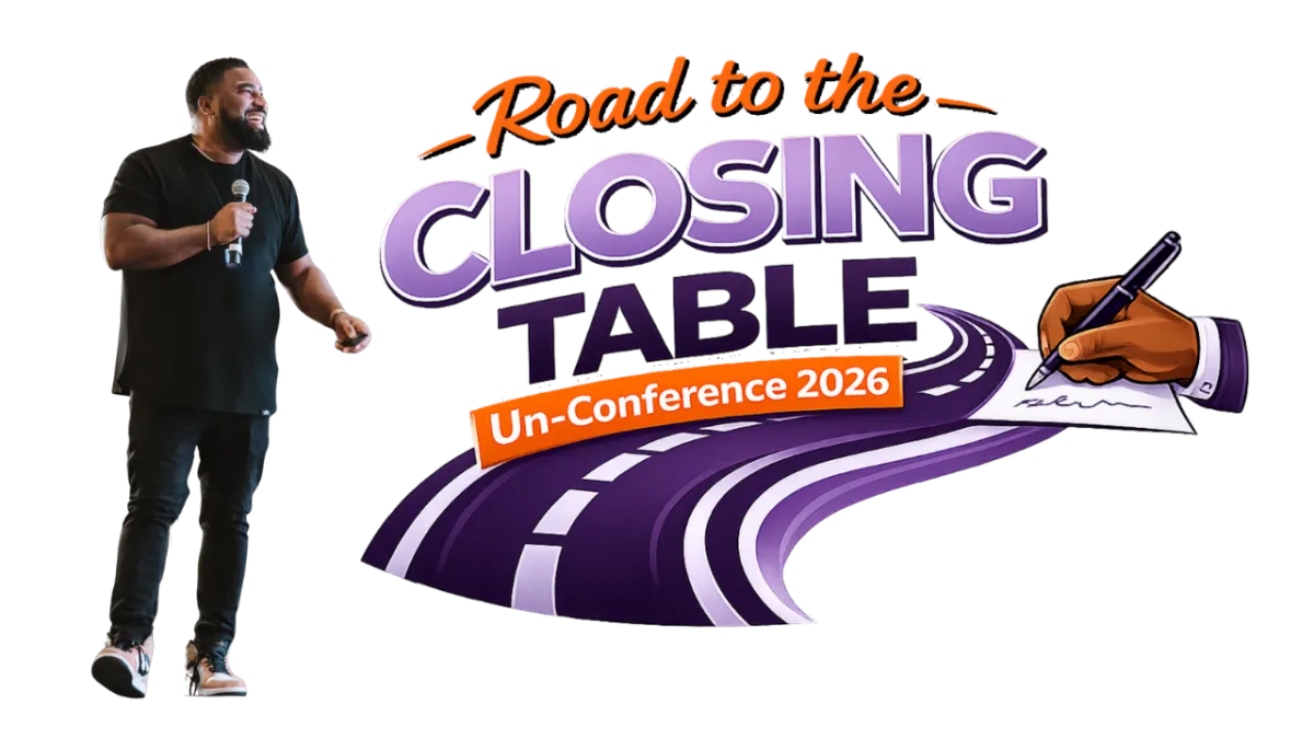 An image of henry washington speaking next to the logo for the Road to the closing table event