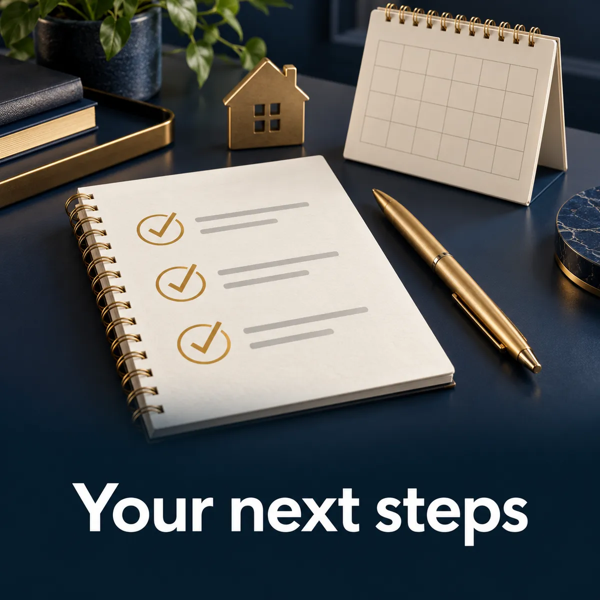 Your next steps: a practical checklist, calendar and pen for planning ahead