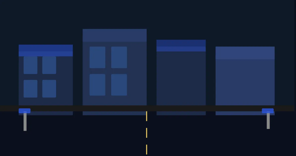 Illustrated dusk scene of the Market Street professional services corridor in Ogden NC with lit office buildings, medical plazas, and traffic signals