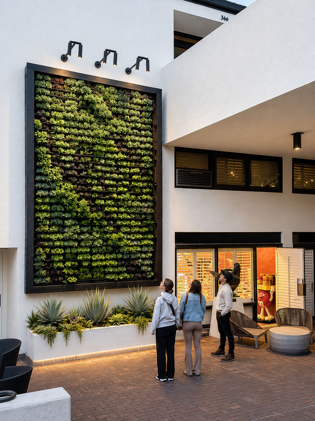 Portola Hotel living wall illustrating calm, welcoming hospitality design