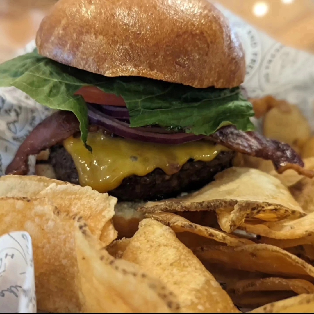 Craft burger and fries at Back Porch Brewing in Carlisle PA