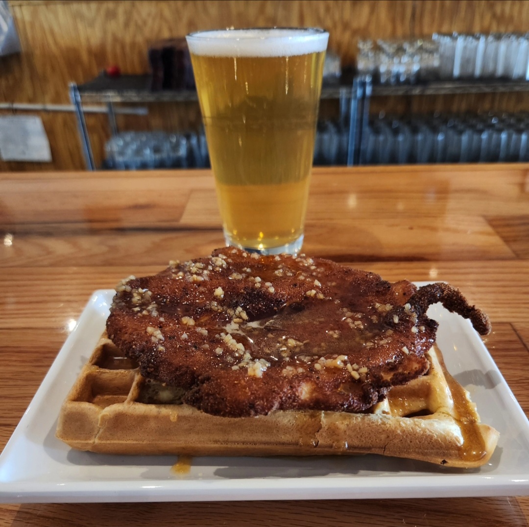 chicken n waffles with craft beer