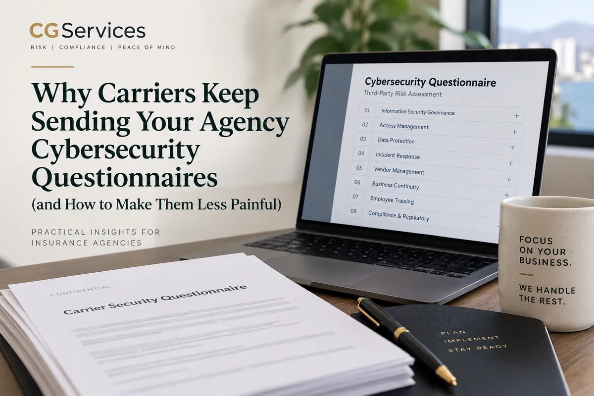 Insurance agency preparing for a carrier cybersecurity questionnaire and security review