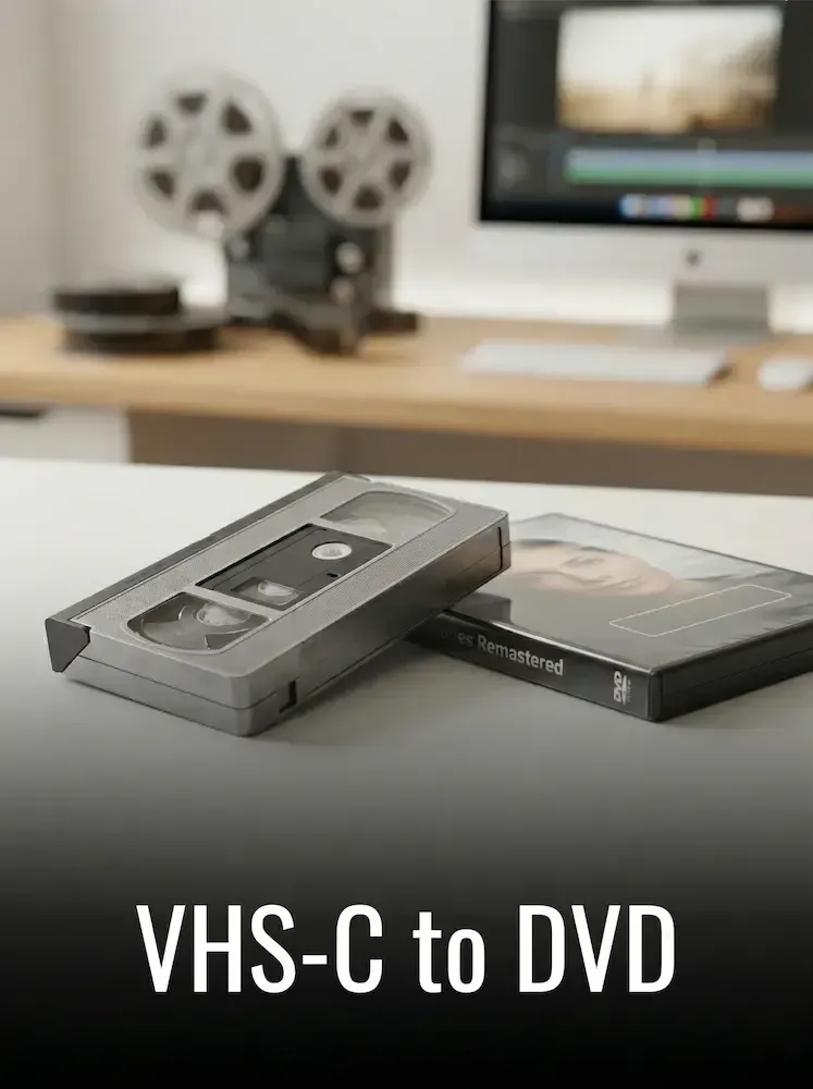 VHS-C cassette and DVD case for UK VHS-C to DVD conversion