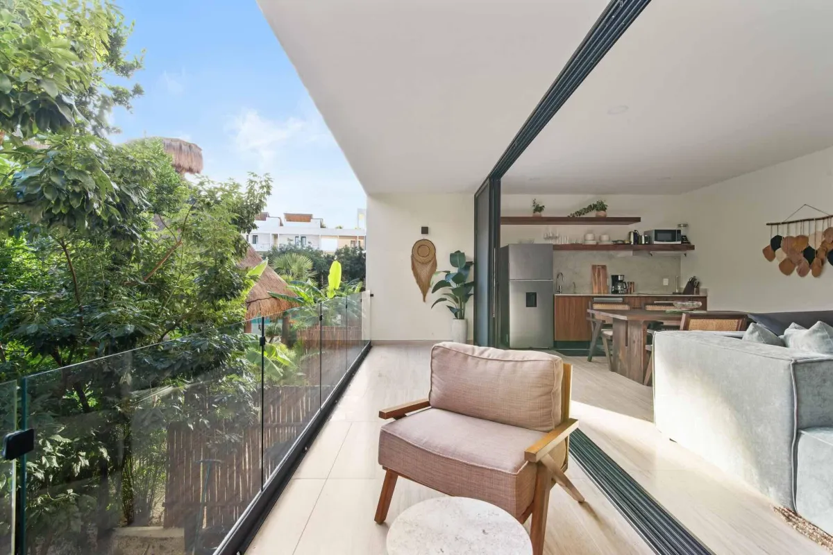 2-Bed Condo for 6 guests in Tulum, Mexico | Glass Sliding Doors to Private Terrace  | Tropical Vacation Rentals Mexico