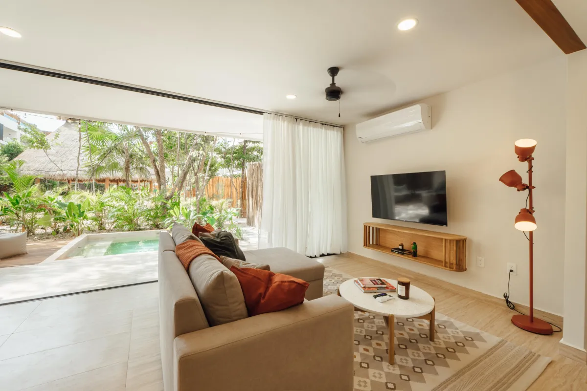 Two Bedroom Condo in Tulum, Mexico | Living Room | Tropical Vacation Rentals Mexico