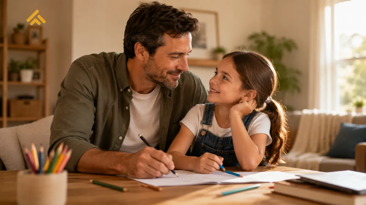 A parent and child at home representing planning for a family's financial future