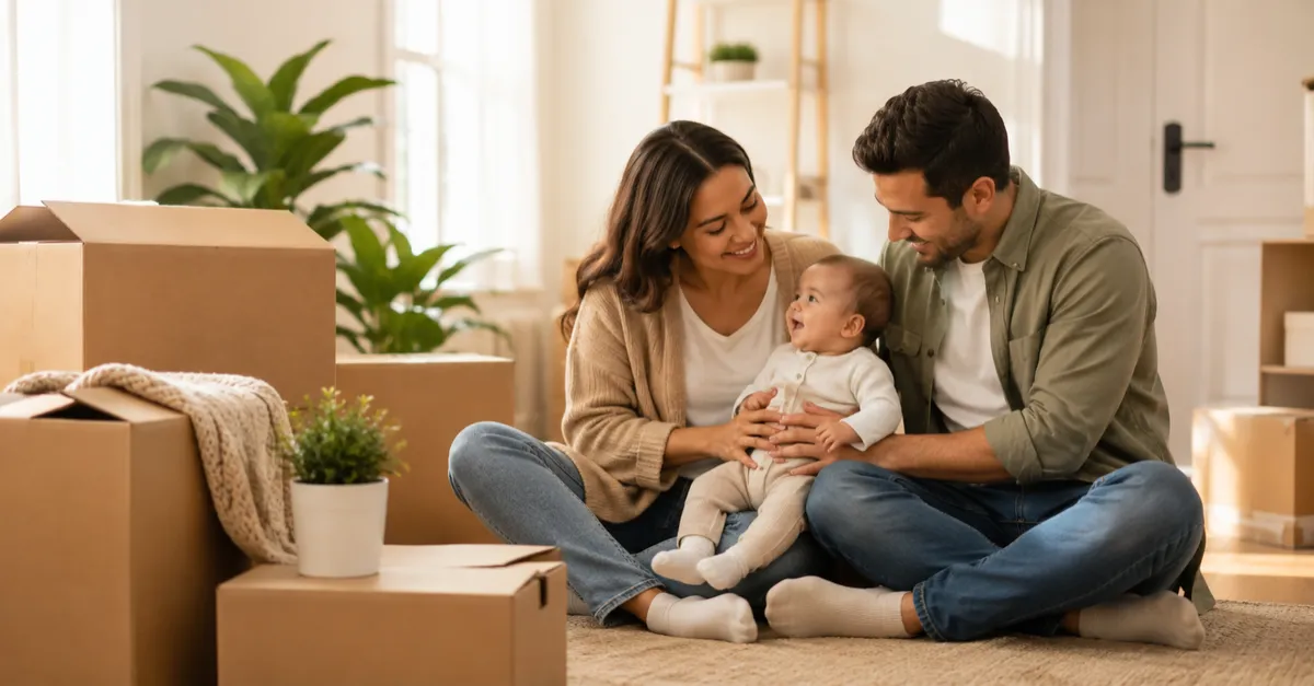 A young family at home, representing a life change that opens a special enrollment period