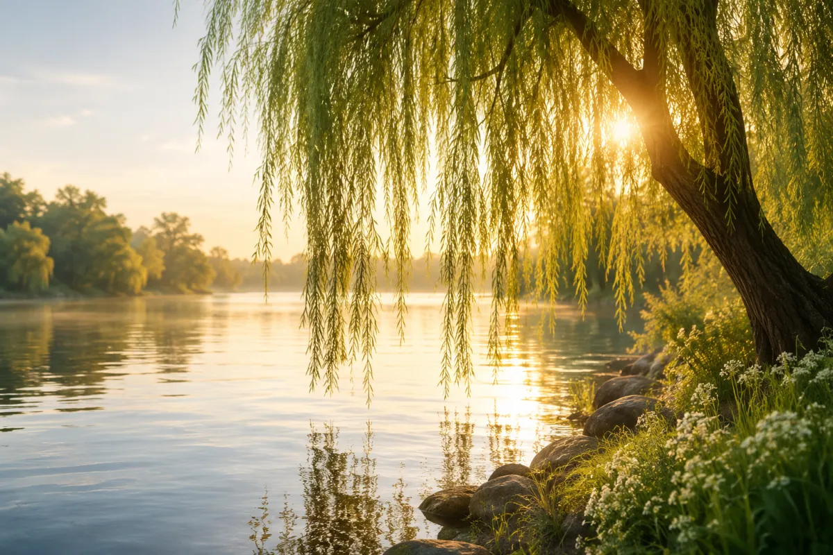 landscape photography of trees beside river