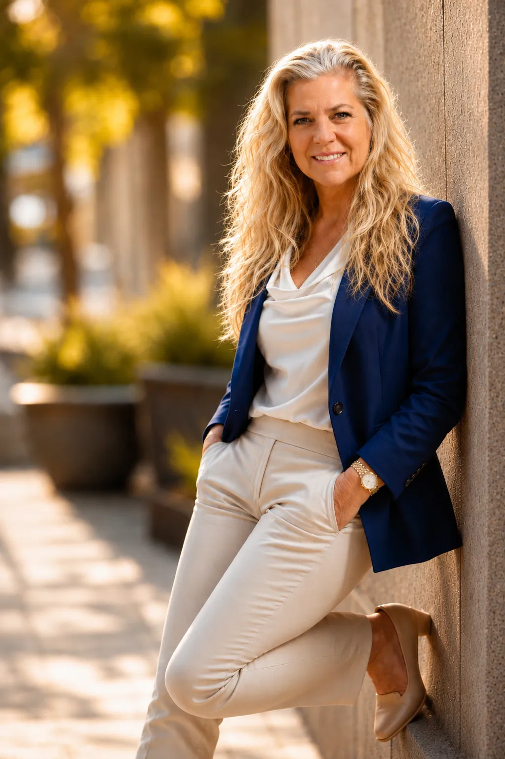 Small business owner smiling confidently in a clean, modern digital workspace