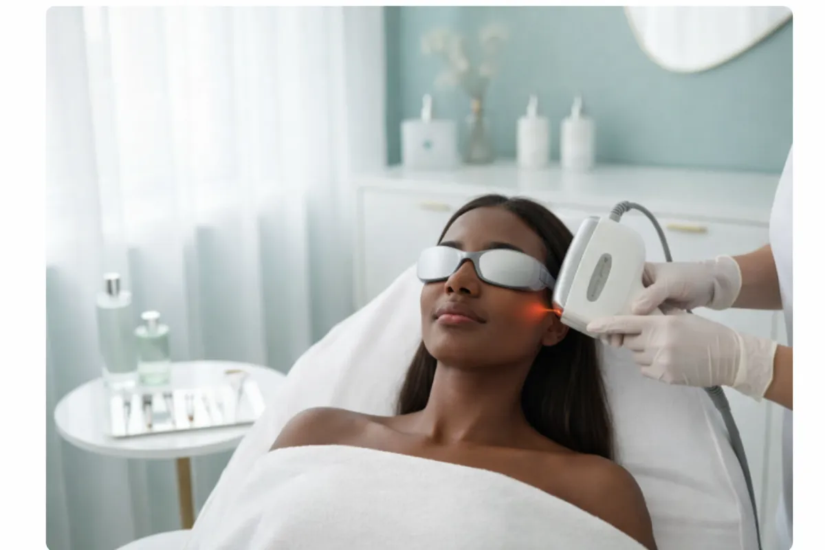 Woman receiving laser pigmentation treatment at Oasis Medical Clinic & Spa in McKinney, TX