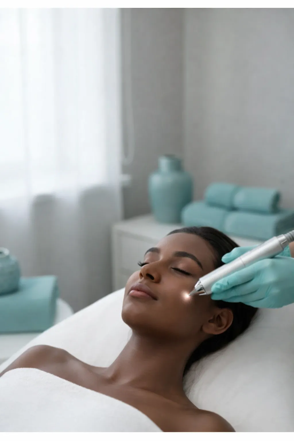 Woman receiving gentle medical-grade laser facial treatment at Oasis Medical Clinic & Spa in McKinney, TX