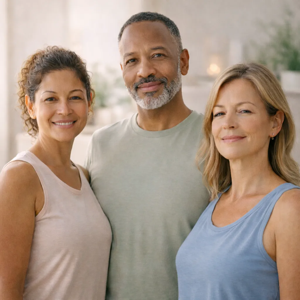 Group of three healthy adults smiling together for Specialty & Life-Stage Formulas.