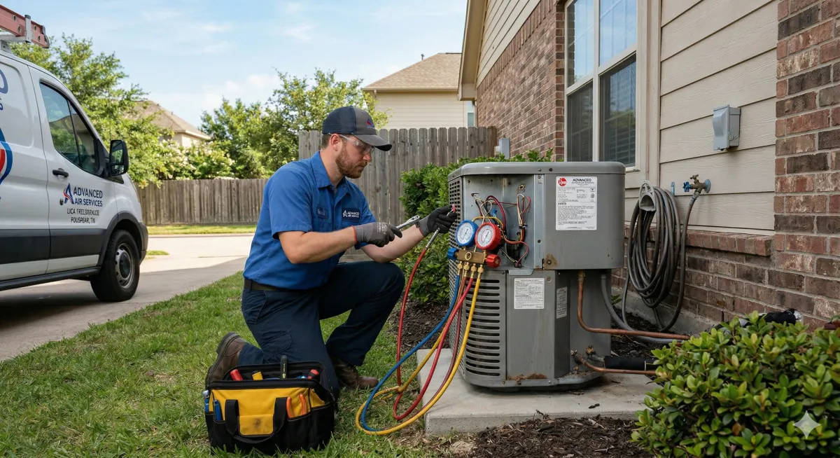 HVAC technician with tablet reviewing lead dashboard