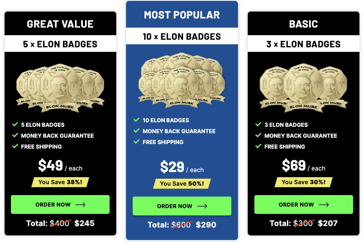 Elon Future Badges Pricing Table