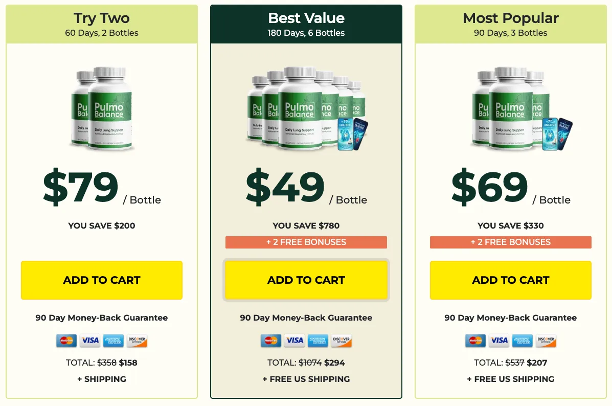 Pulmo Balance Pricing Table