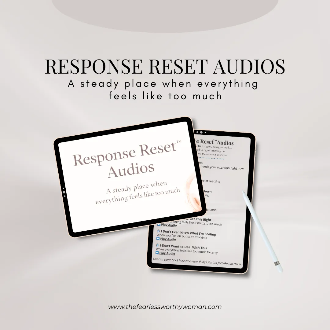 Response Reset Audios helping Christian women pause, regulate emotional overwhelm, and respond thoughtfully when pressure, stress, or overthinking take over.