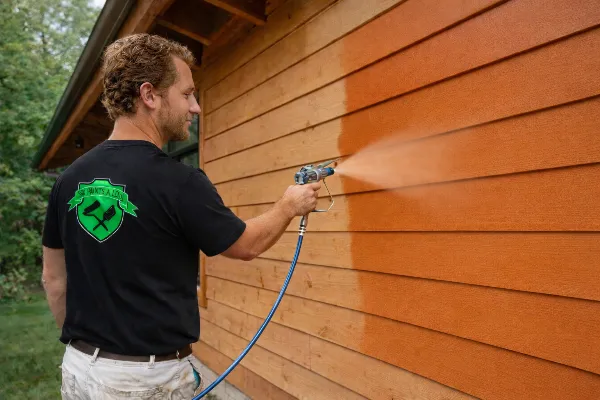 Natural wood staining for PNW cedar siding and beams.