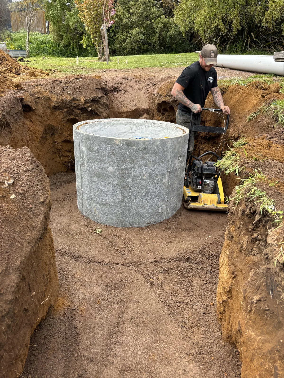  Thrupp Contracting team member working on an earthmoving project, preparing land for a construction or landscaping job in Ohakune.