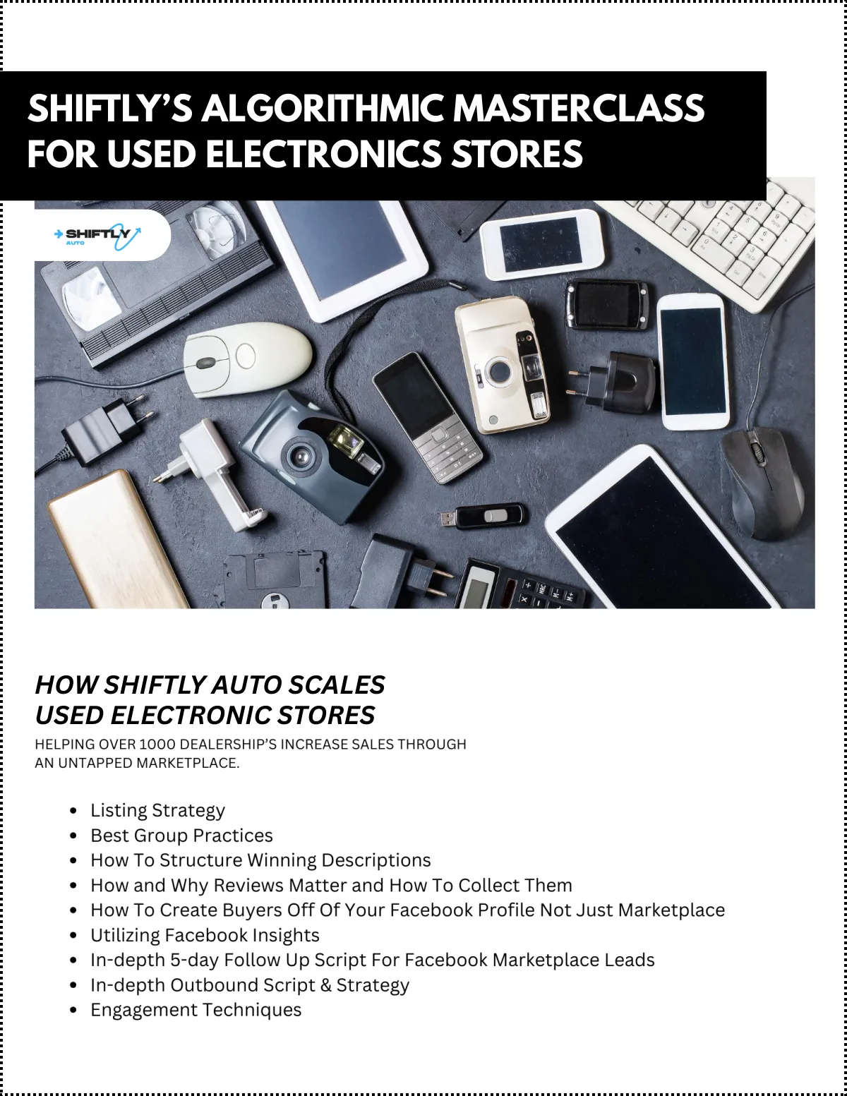 Collection of used electronics including tablets smartphones cameras and accessories
