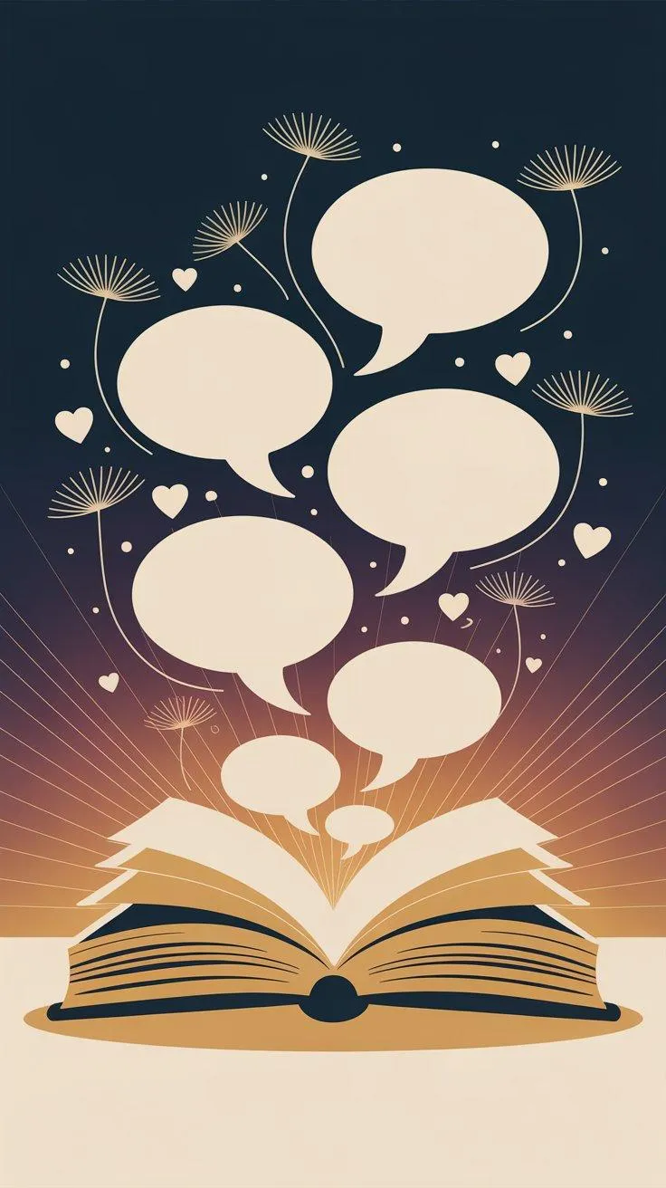 open book with rising speech bubbles symbolizing sharing your story for a custom song