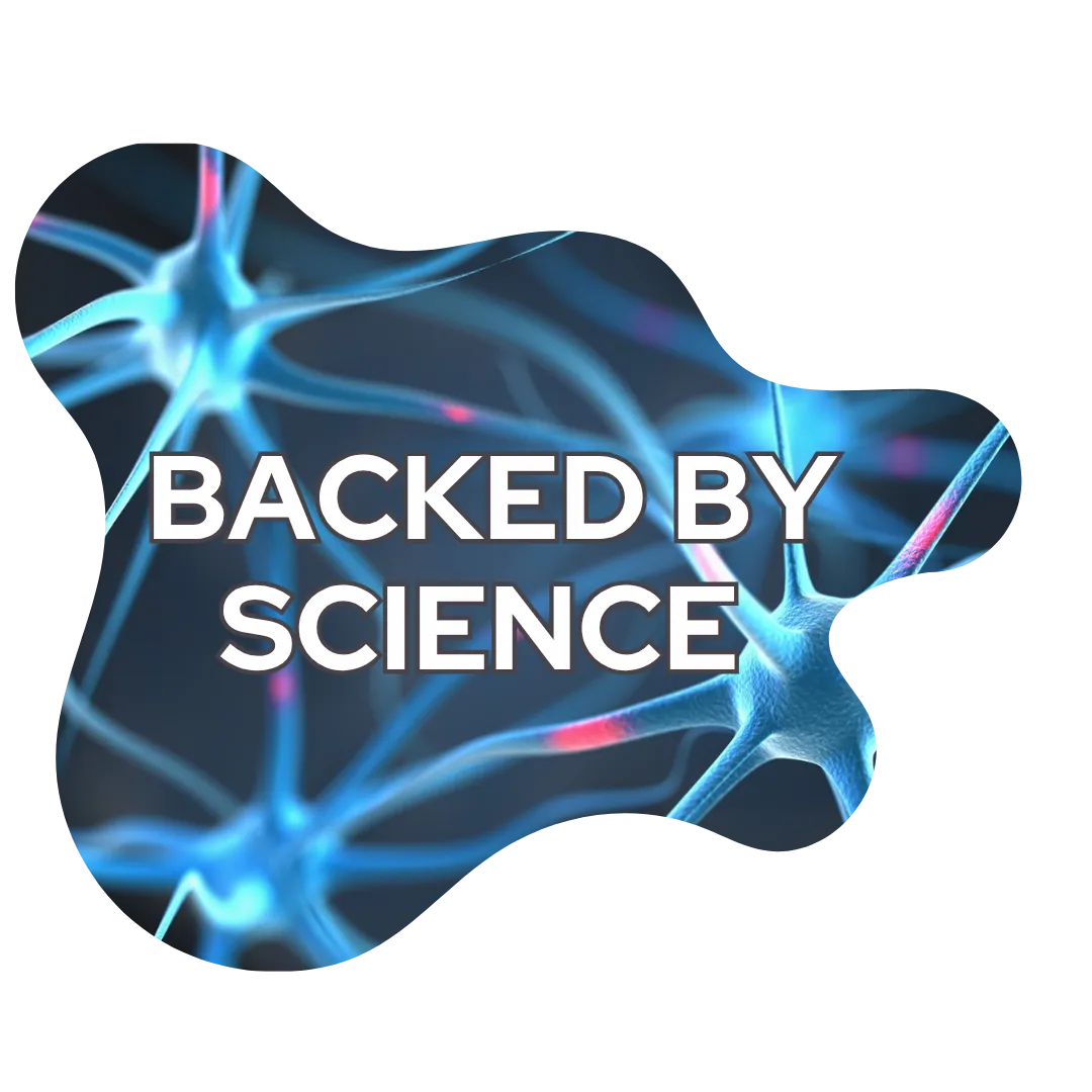 Backed by Science graphic showing neuron pathways and how music supports emotional growth