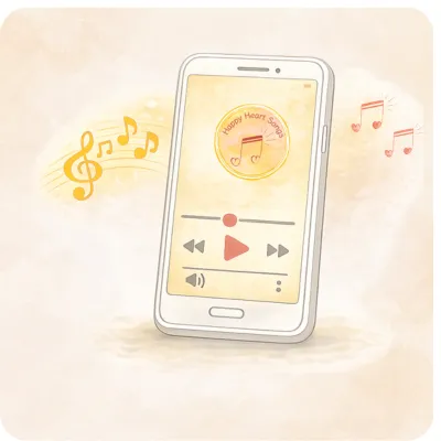 A custom Happy Heart Song playing on a phone, a one-of-a-kind song created from a personal story